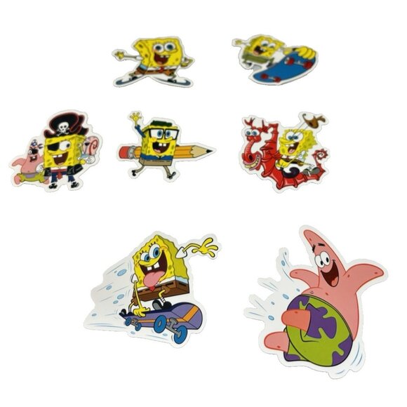 SpongeBob SquarePants 7pc Vinyl Stickers Set Cartoon Water Bottle Laptop Decals - Picture 1 of 2